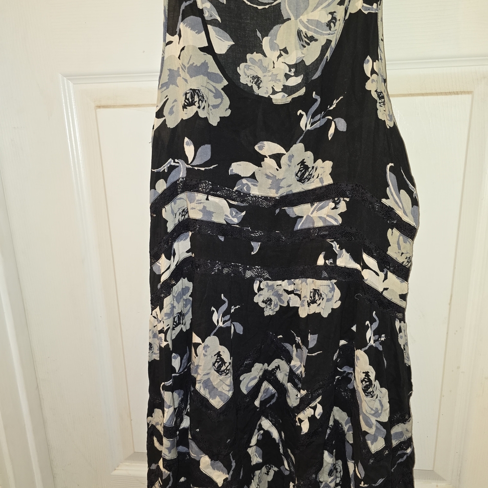 #303 Free People Black and Cream Floral Blouse